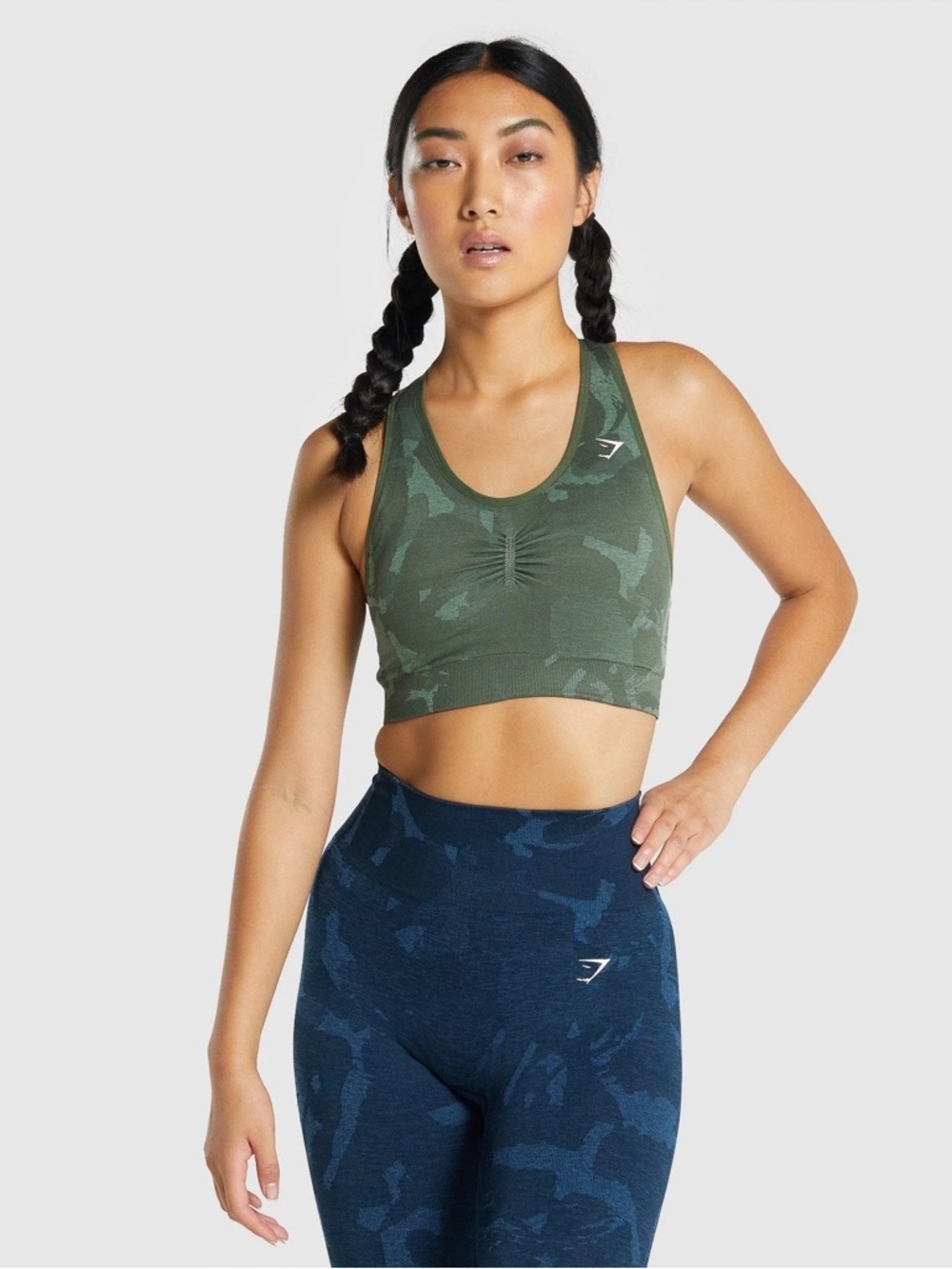 Gymshark Olive Green Adapt Camo Racerback Sports Bra